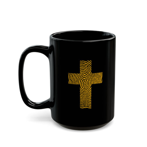 Fingerprint Cross Black Ceramic Mug —  (11oz/15oz)