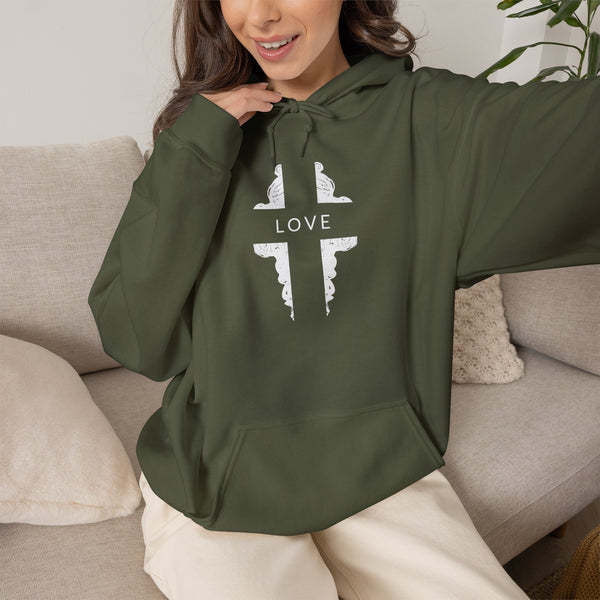 Love Cross -  Heavy Blend Christian Hoodie