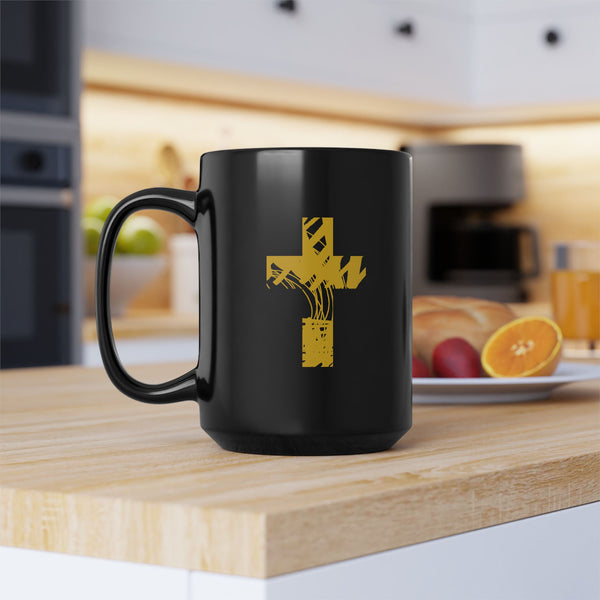 Gold Cross Black Ceramic Mug —  (11oz/15oz)