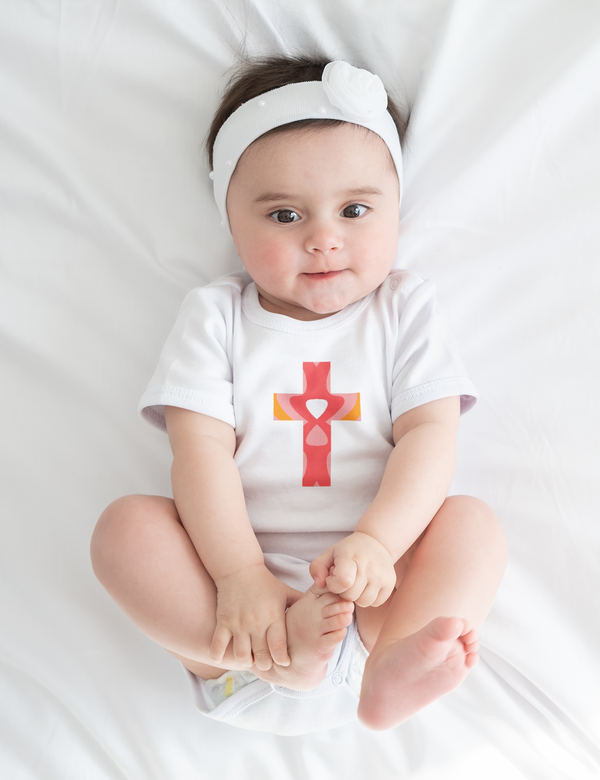 Open Heart Cross Onesie - Baby Cross Collection (Christening and Baptism Gift)