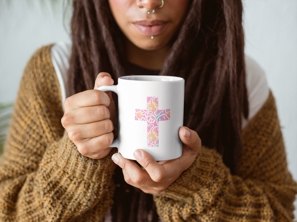 Peace and Love Cross Ceramic Mug 11 oz and 15 oz