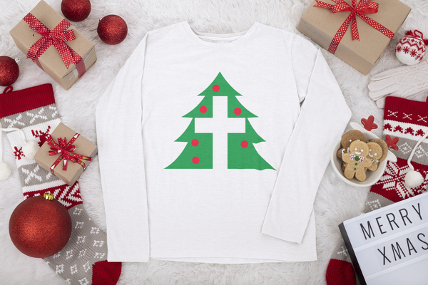 Christmas Tree Cross -  Long Sleeve Christian Tee