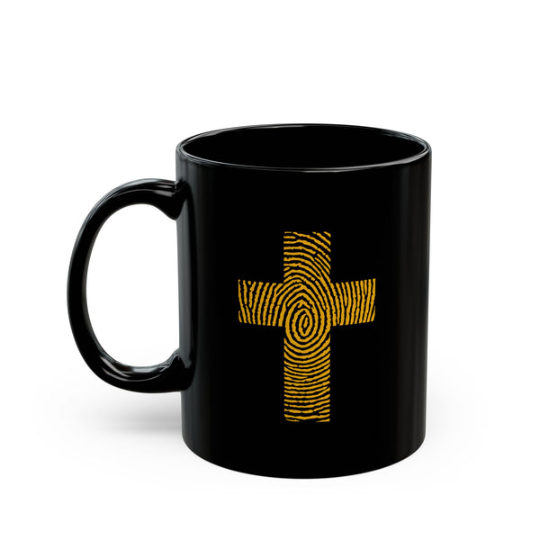 Fingerprint Cross Black Ceramic Mug —  (11oz/15oz)