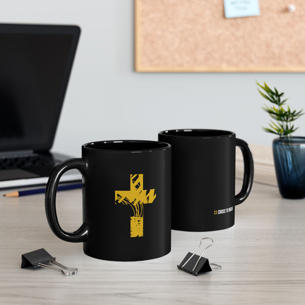 Gold Cross Black Ceramic Mug —  (11oz/15oz)