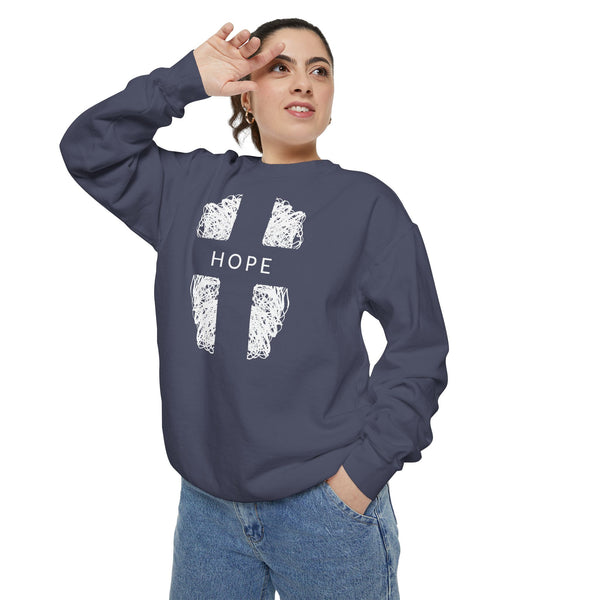 Hope Cross Sweatshirt — Comfort Colors Christian Crewneck