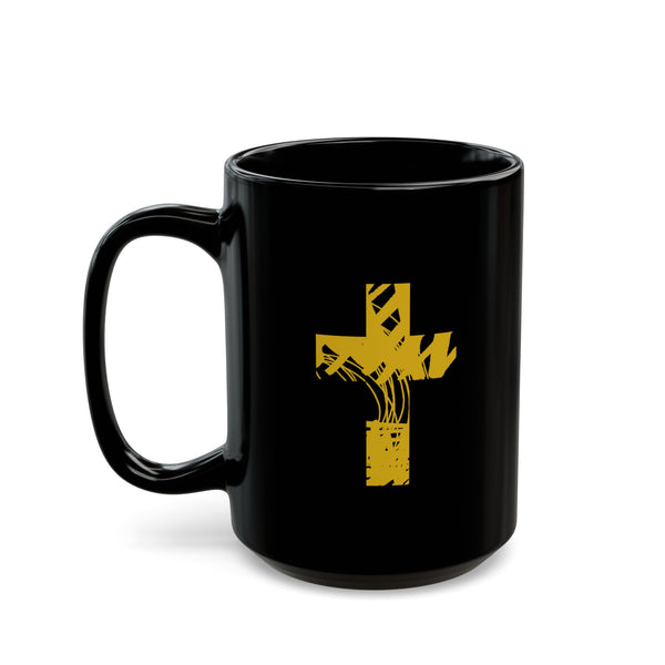 Gold Cross Black Ceramic Mug —  (11oz/15oz)